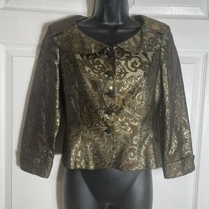 Vintage Jones New York Jacket Petite 2 Gold Jacquard Y2K Tailored Blazer Top
